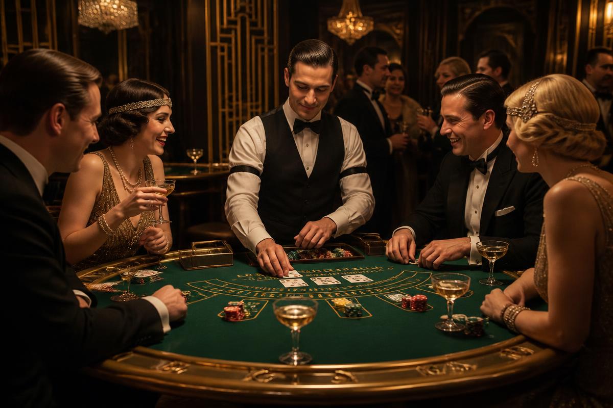 Professional dealer serving guests at an elegant casino table